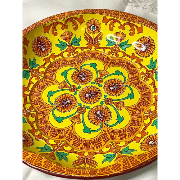 Vintage 1971 Daher Decorated Ware Orange Floral Tin Round Tray Made in England - Picture 5 of 8